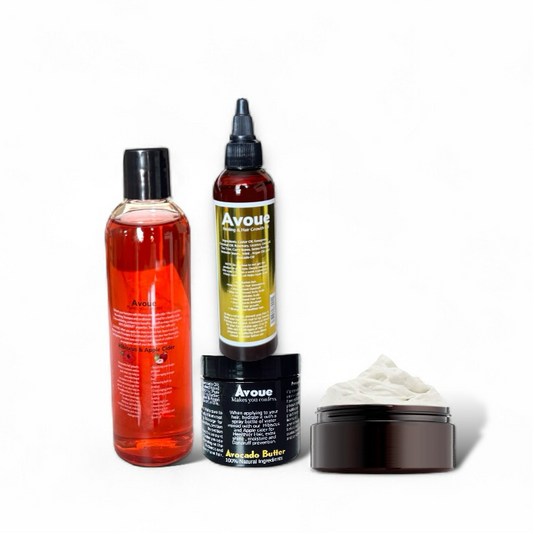 Unisex Hydration Set of 4 (Spray Leave-in cider; Avocado Butter; Hair Growth Oil and the Hair Cream hydration )
