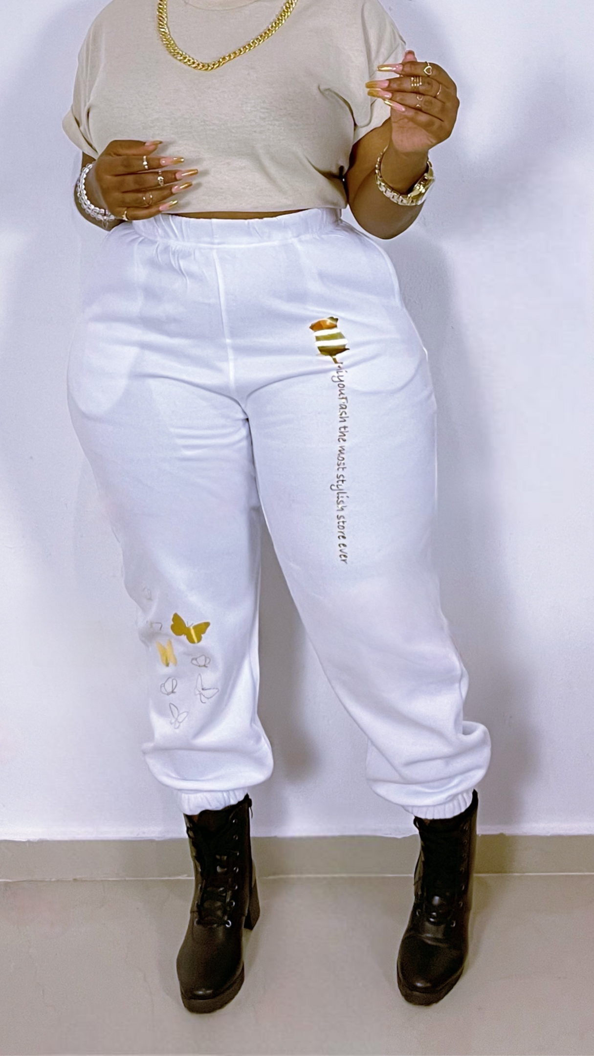 Hot Sweatpants with Gold Designs